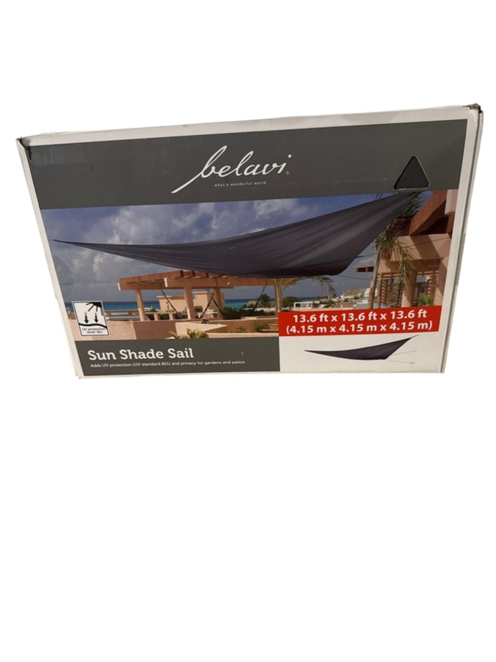 Belavi Triangle Sun Shade Sail canopy Gray 13.6 ft Add protection n privacy NWT